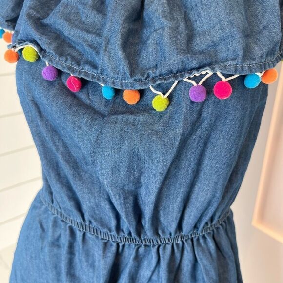 Denim dress with pom poms - Picture 3 of 5